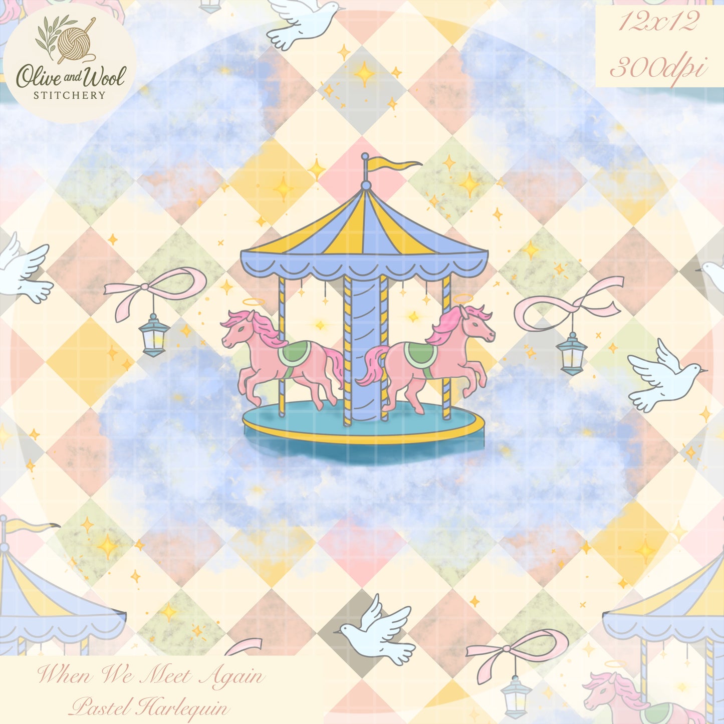 When We Meet Again | Pastel Carousel Seamless Digital Pattern