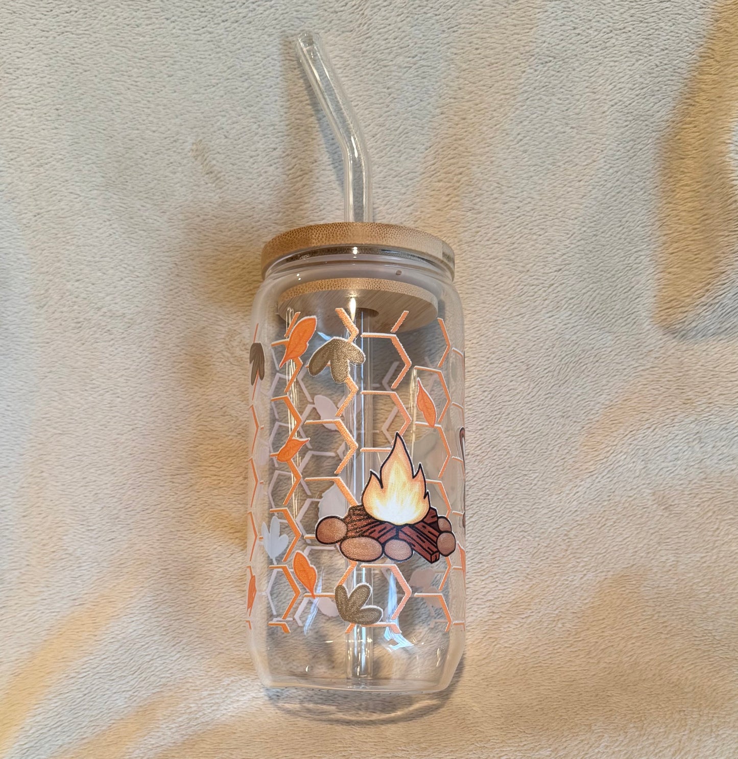 Woodland Fox Glass Cup | Bamboo Lid & Glass Straw | 16oz